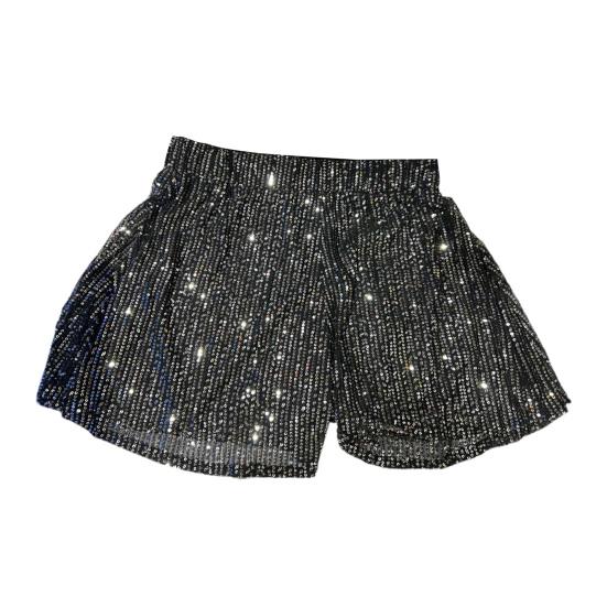 Women Sequin Shorts Elastic High Waist Loose A-line Pure Color Ultra Short Above Knee Length Performance Dance Shorts