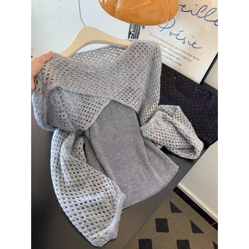 

Женский вязаный свитер из двух частей с шалевым воротником и длинными рукавами, новая высококачественная осенняя одежда L серый