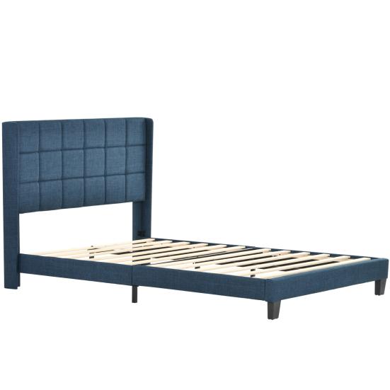 1 Set Upholstered Bed Elegant Lines Comfy Sleep Slatted Frame Pure Color Mattress Bed for