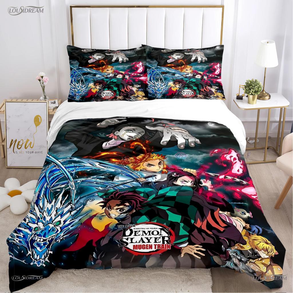Cartoon De-Demon-Slayer All Season Duvet Cover Comforter Bedding Sets Soft Quilt Cover and Pillowcases Single/Double/Queen/King