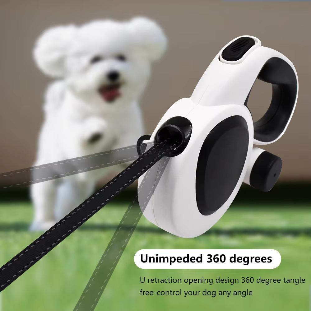 16ft LED Reflective Soft Durable Luxury Solid Nylon Eco-Friendly Heavy Duty Retractable Dog Leash for Large Medium Breeds