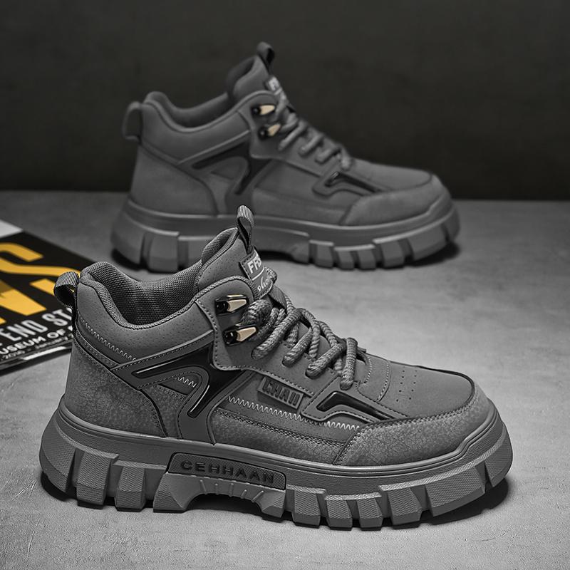 New Sports Shoes Mens Comfortable PU Leather Thick Sole High Top Male Sneakers Designer Man Running Tide Youth Mesh Footwear Men