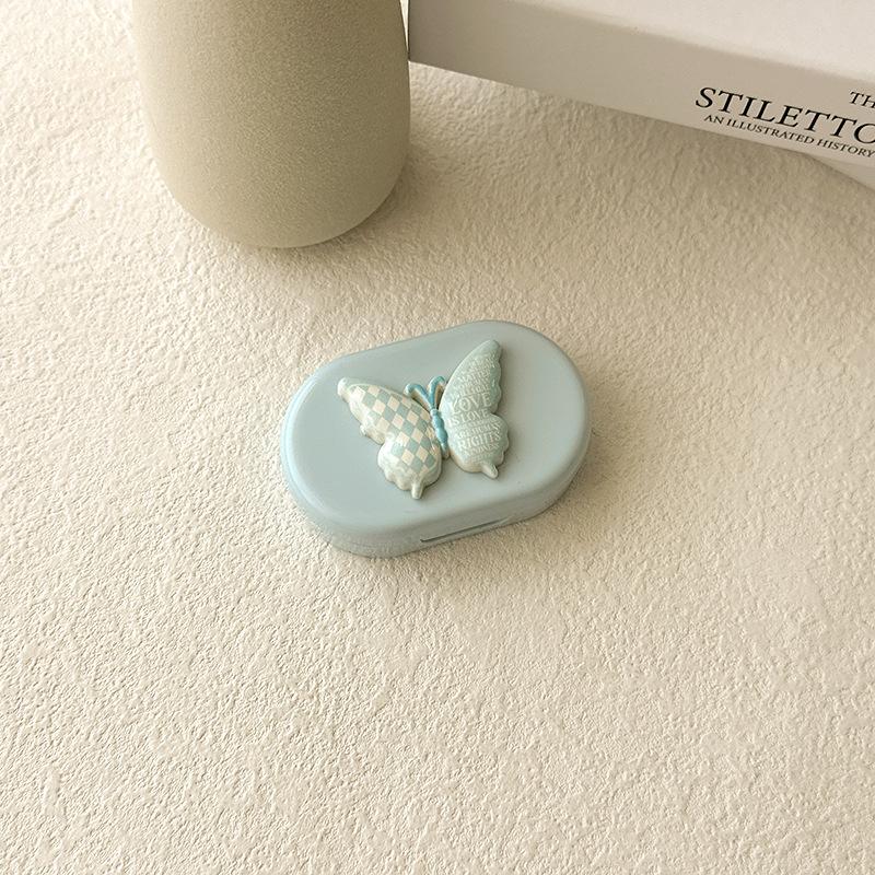 Candy Color Contact Lenses Box Cute Bow Portable Contact Lens Case with Tweezer Suction Stick Set for Travel Kit Holder