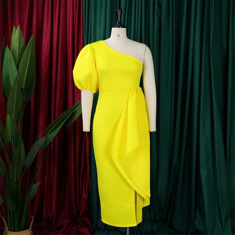 Collar Split Ruffled Dress Sexy Women's Dress Fashion Clothing Diagonal