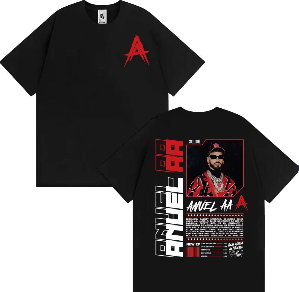Rapper Anuel AA Rhlm 2 Album Tour Tshirts 2026 Spring Summer Men Fashion Hip Hop High Street ONeck Short Sleeve Top Unisex