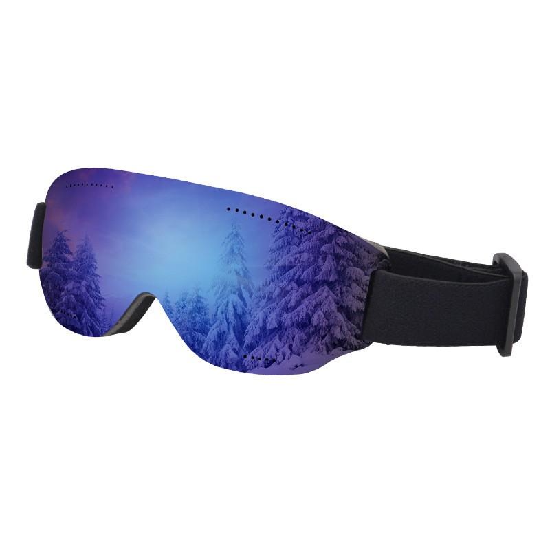 Single-Layer Ski Goggles With Large Spherical Lens Windproof Snow Sports Eyewear Adults Blue