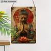 2D Flat, 1pc Vintage Spiritual Aluminium Wall Art Sign "Serene Buddha with Lotus"- 8"x12" Aluminium Rustic Home Decor, Meditation Room & Yoga Studio