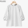 ZANZEA Women Casual Round Neck Solid Color 3/4 Sleeve Loose Blouse