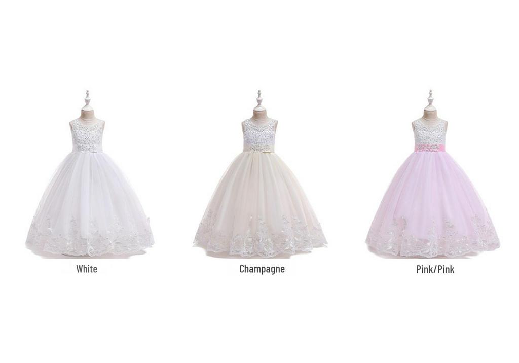 New 2026 Style Girls' Color Block Puffy Princess Formal Wedding Flower Girl Dress