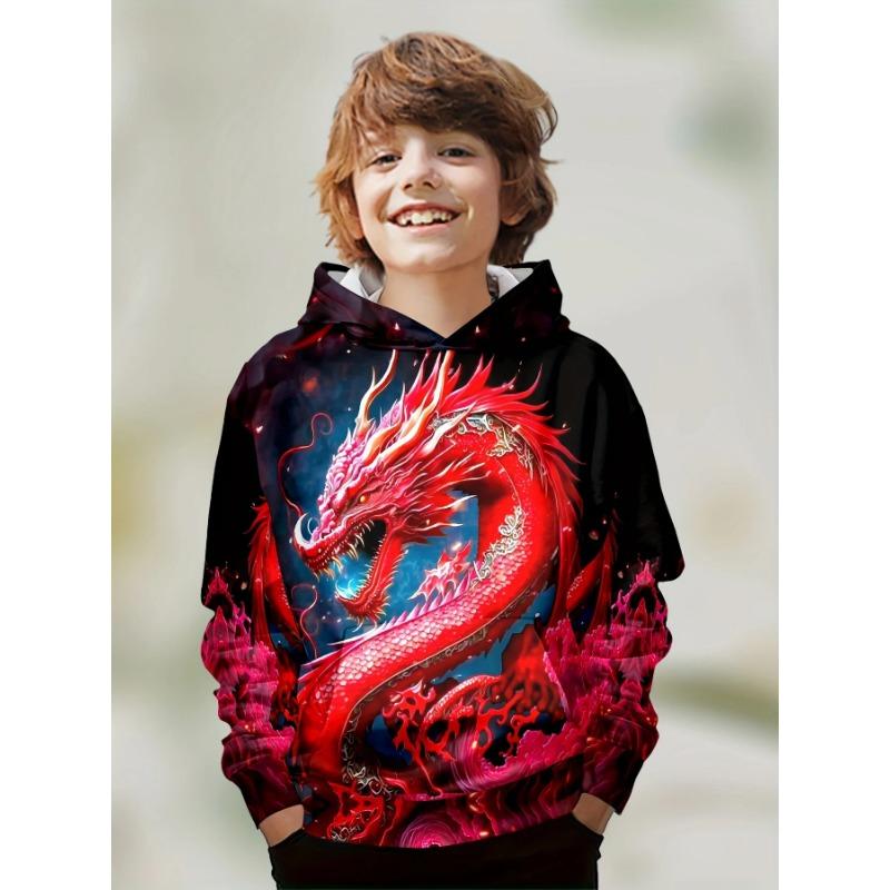 Autumn 3D Dragon Printed Hoodies Fashionable Casual Sports Long Sleeved Children's Boy Hooded Sweatshirts