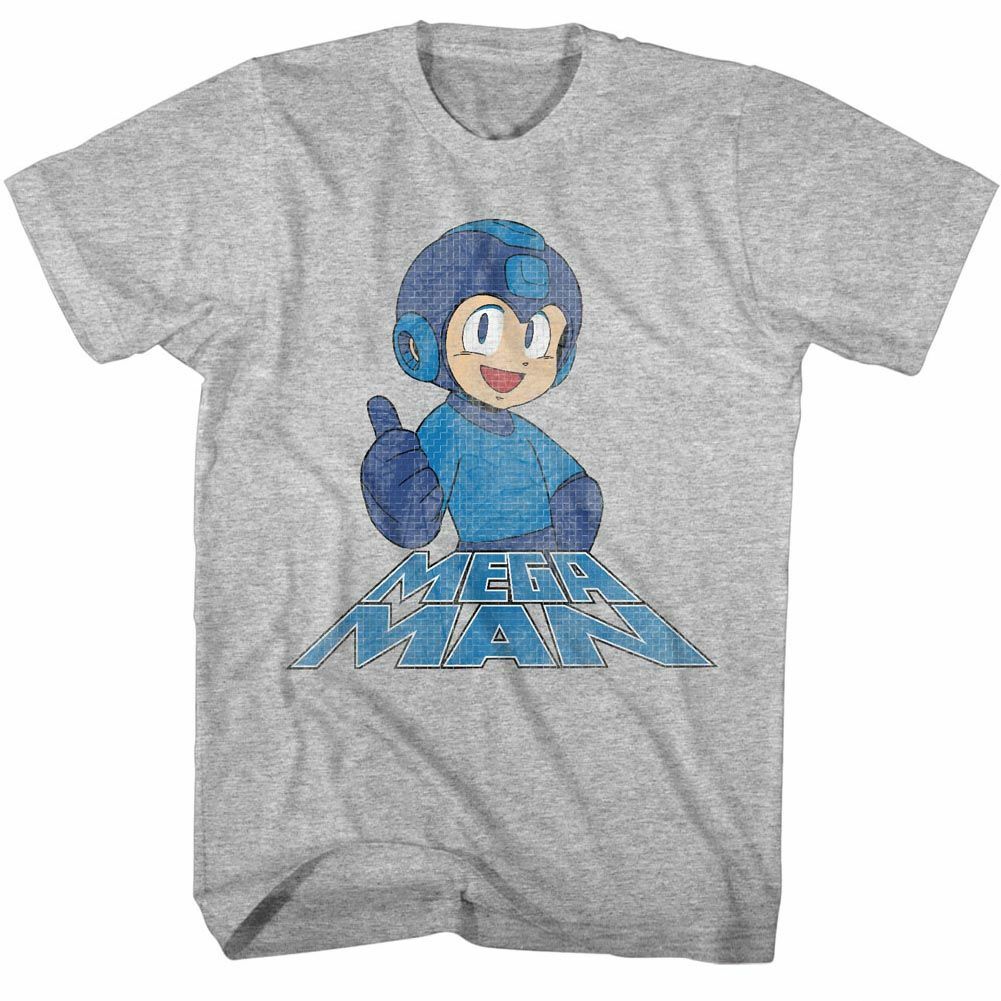 Mega Man Right On Gray Heather Adult T-Shirt L