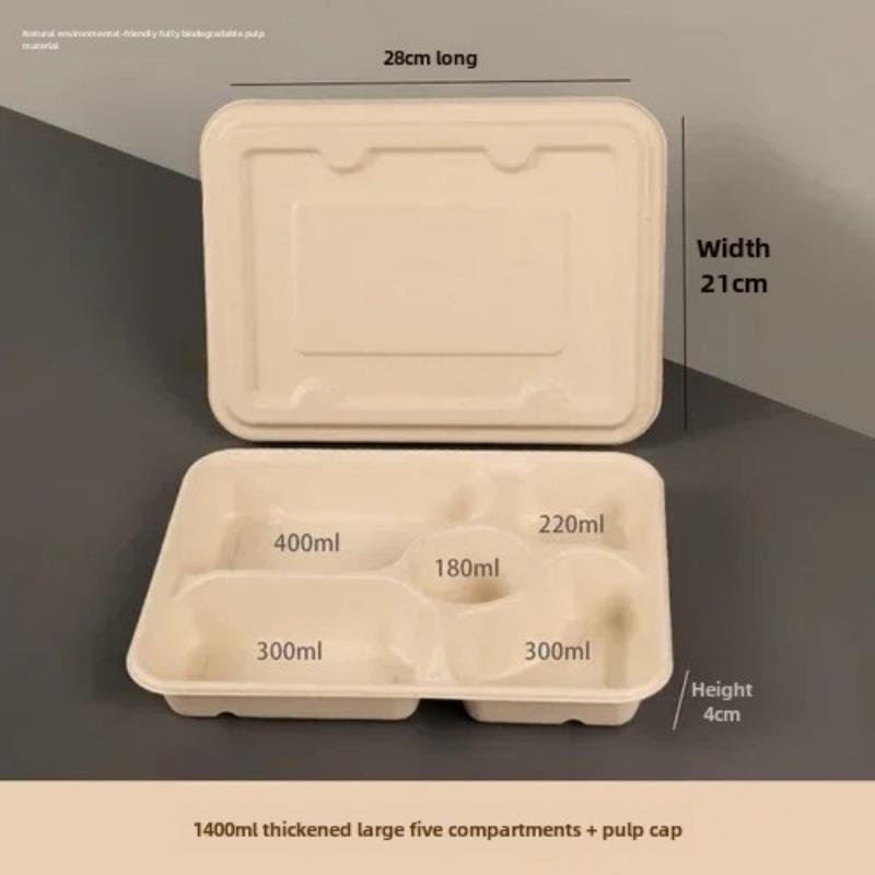 Caja de embalaje desechable para entrega dividida, 10 unidades, gran capacidad, papel de cuadrícula múltiple, cajas para el almuerzo, respetuosas con el medio ambiente, para microondas