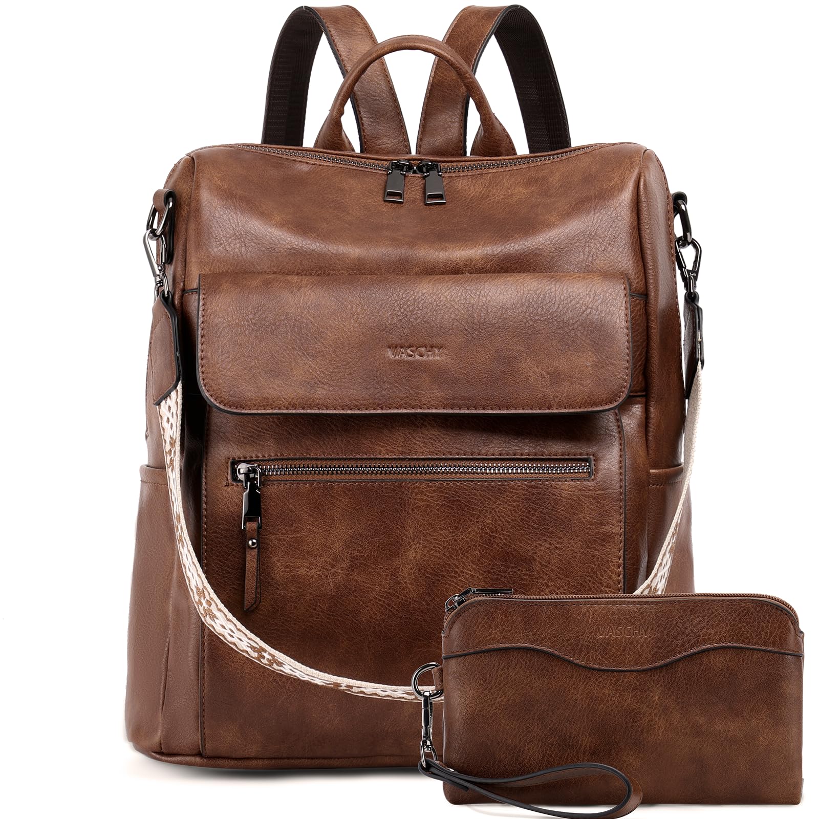 

Рюкзак VASCHY Великої Місткості зі Штучної Шкіри Водостійкий Міні Гітара Плечовий Ремінь Коричневий Жіночий, Рюкзак, Водовідштовхувальний, 3-Way, Рюкзак для Мами, Школа,