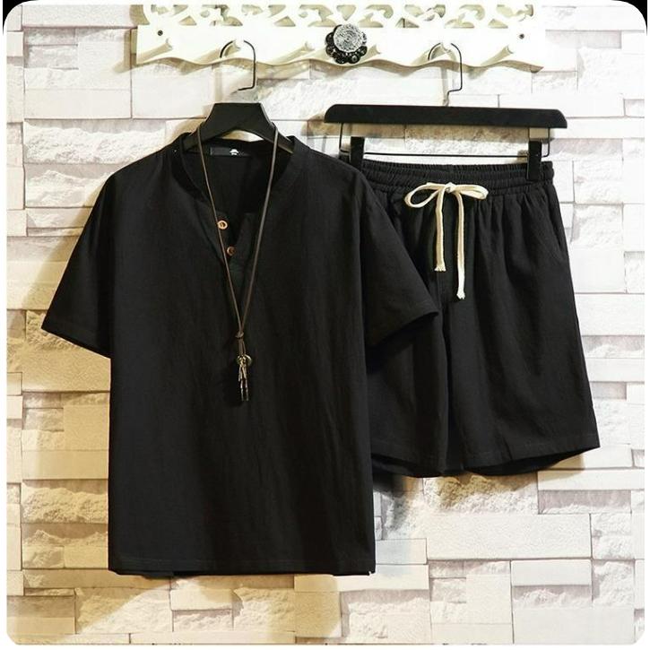 Cotton and Linen Short-sleeved Shorts Suit Men's Chinese Style Summer Trend Linen Leisure Sports Two-piece Suit