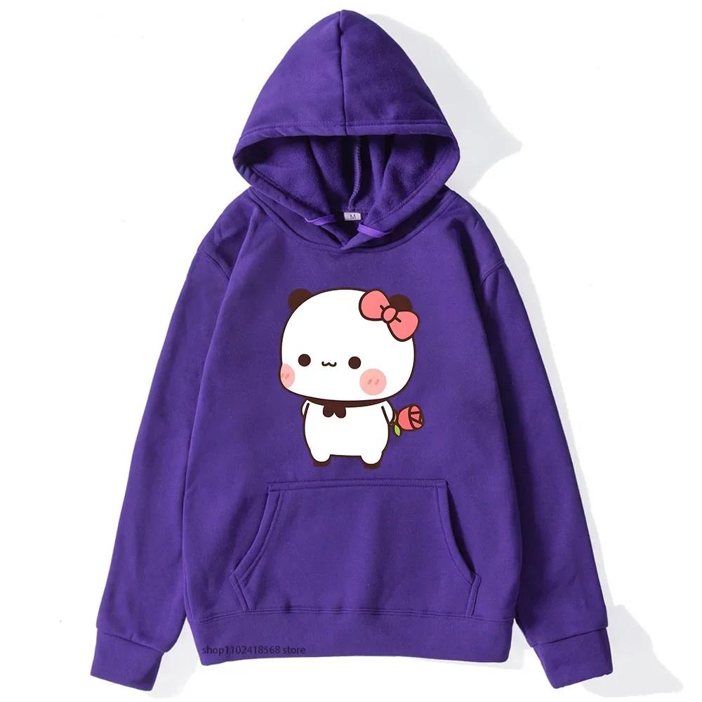 Red Flower From Panda BuBu To Bear DuDu Hoodie Cute Baby Bears Sweatshirts Couple Clothes Women's Streetwear