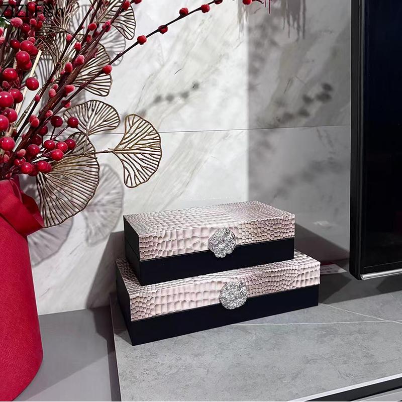 Imitation Crocodile Leather Decorative Jewelry Boxes Cosmetic Jar Dresser Table Desktop Display Exquisite Jewelry Storage Jar