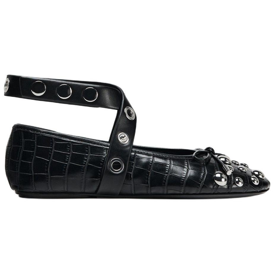 Zara Versatile Vintage Bow Detail Studded Flat Casual Shoes Women Flats Black 13578410-38