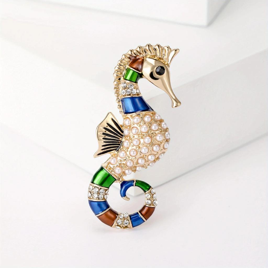 Creative Exquisite Crystal Sea Horse Brooch Badges For Women Men Fashion Classic Design Animal Pin Corsages