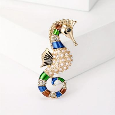 Creative Exquisite Crystal Sea Horse Brooch Badges For Women Men Fashion Classic Design Animal Pin Corsages