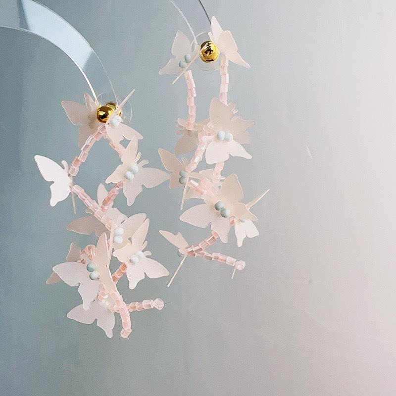 Rice Bead Acrylic Butterfly Tassel Earrings Fashion Long Earrings Light Luxury Premium Versatile Earrings