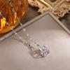Korean 18K Gold Plated Hollow Square Diamond Pendant Titanium Steel Necklace for Women - Stylish Fashion Collarbone Chain Jewelry