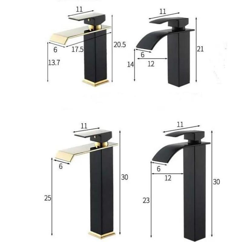 Basin Faucet Gold and Black Waterfall Faucet Brass Bathroom Faucet Bathroom Basin Faucet Mixer Tap Hot and Cold Sink Faucet