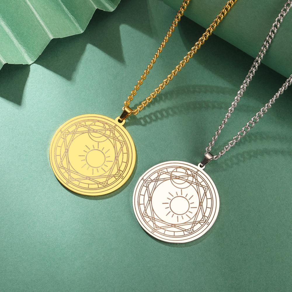 Dawapara Pentagram Crescent Necklace Sakura Magic Circle Sun Moon Star Magic Array Good Luck Amulet Stainless Steel Jewelry