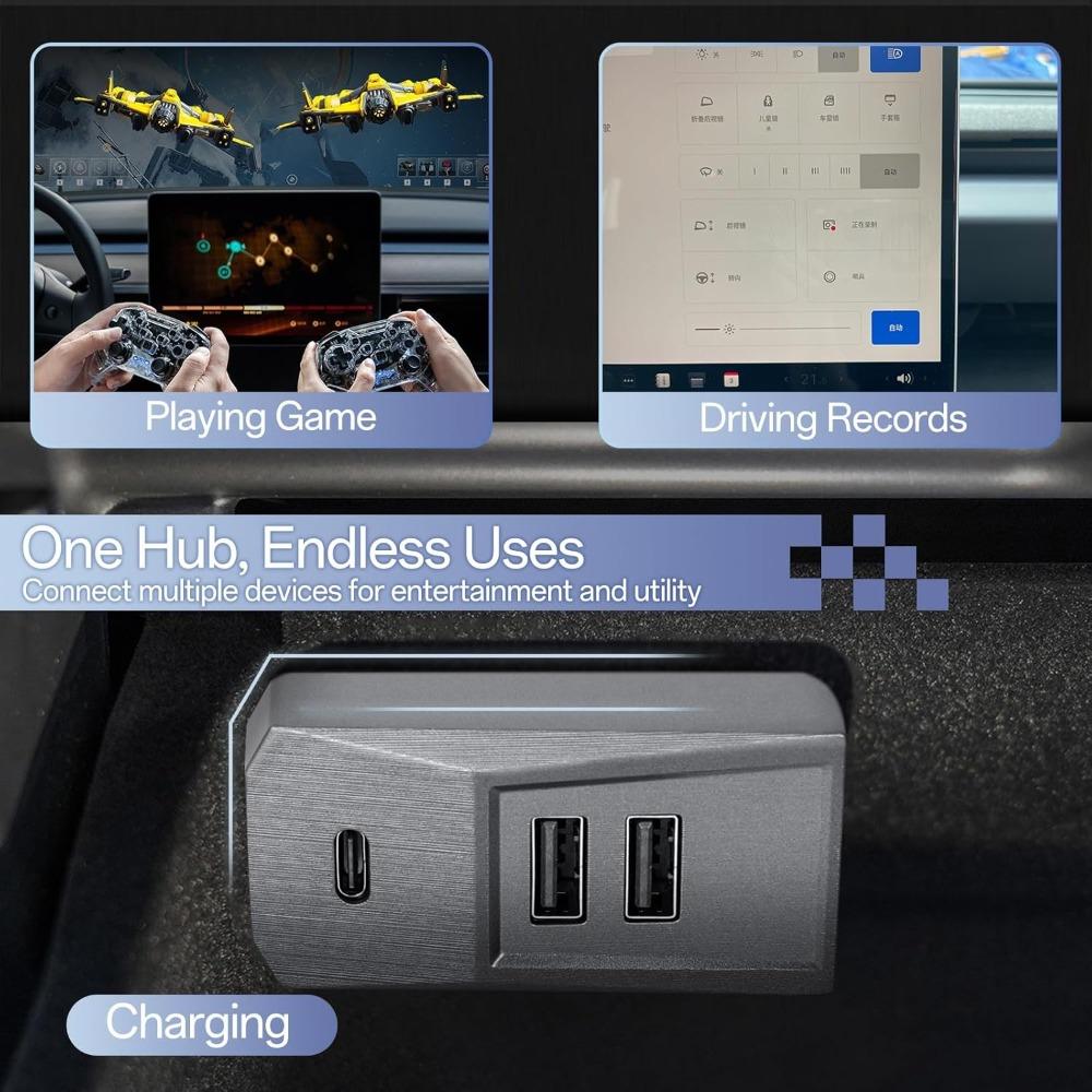 Custom Fit Easy Install Glovebox USB Hub For Tesla Model YL Y Juniper Launch Model 3 Highland Type-C Splitter Docking Station