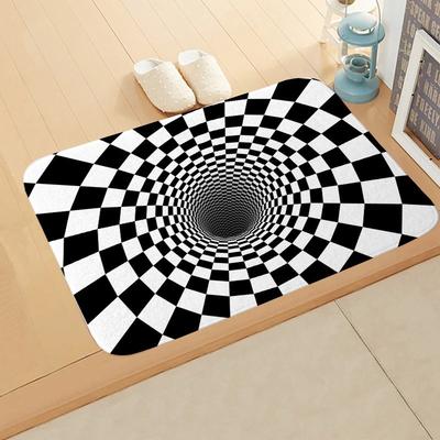 2D Optical Illusion Vortex Door Mat Checkerboard Swirl Print Non-Slip Entryway Rug Modern Abstract Home Decor Floor Carpet