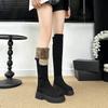 Wildleder-Kniehochstiefel für Damen, neuer Herbst, schwarz, schmal, winterlich, dicke Sohle, elastische, schmale Stiefel