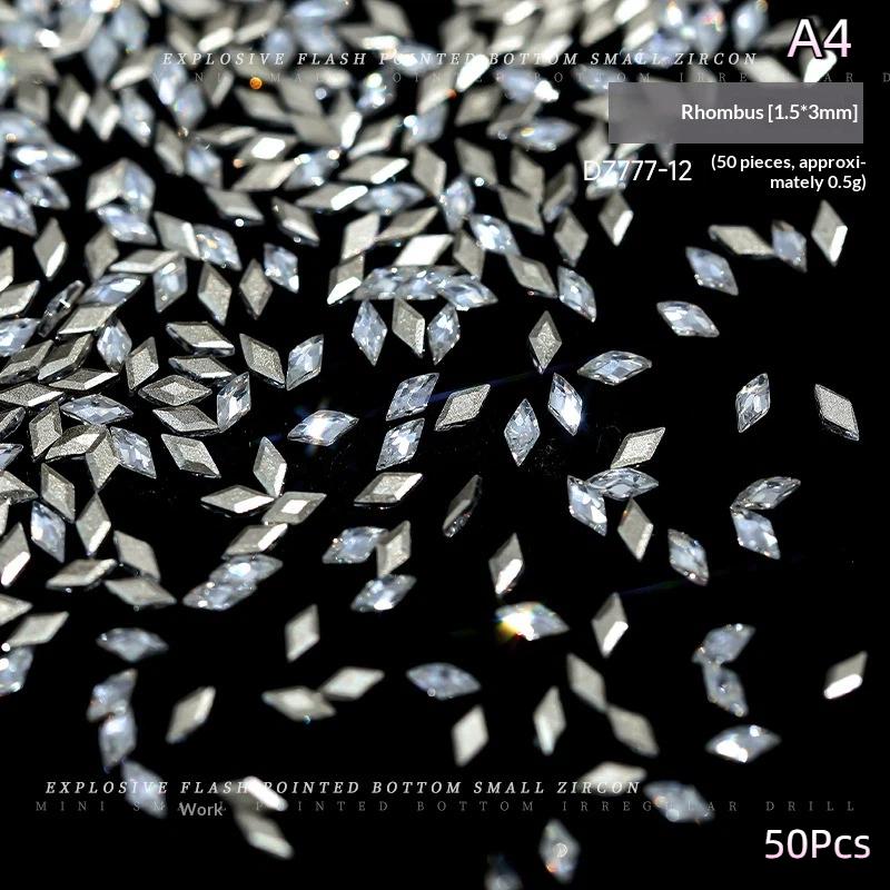 50 Pcs Colorful Rhombus Nail Charms Snowflake Nail Rhinestone Flat Bottom Stereoscopic Nail Decoration Diy Accessories