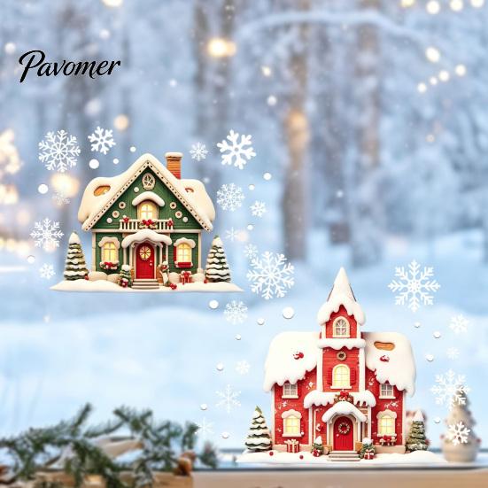 Christmas Window Clings Cabin Static Glass Stickers, PVC Snow House Windows Decals for Holiday Home Indoor Outdoor Decor Decor, Reusable Waterproof