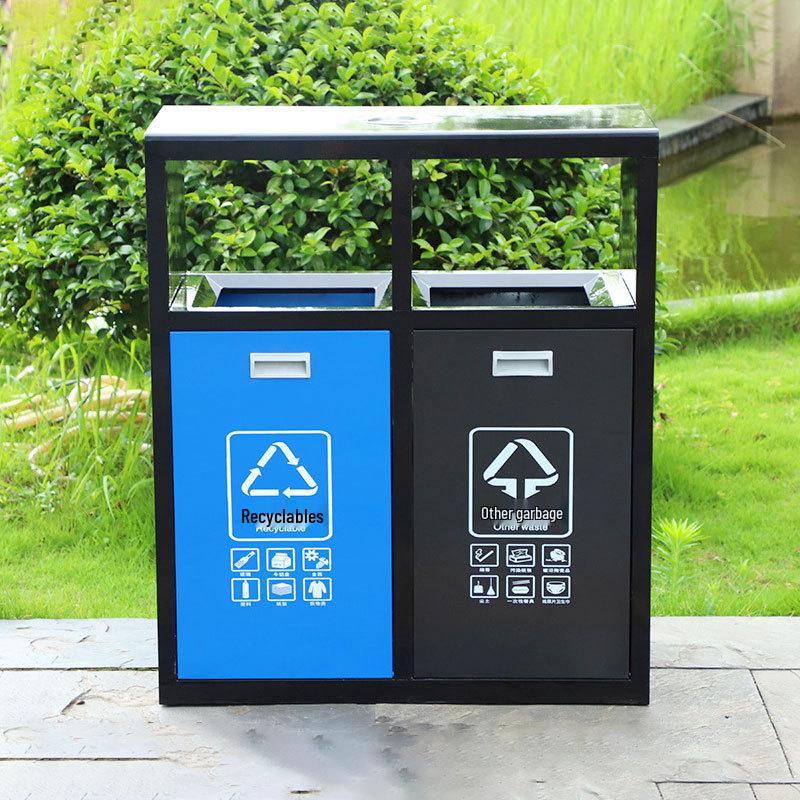 Stainless Steel Outdoor Trash Can with Waste Separation for Parks, Streets, and Scenic Areas