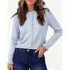 Women Solid Color Ruffle Sleeve Crew Neck Long Sleeve Knit Cardigan Sweater Outerwear