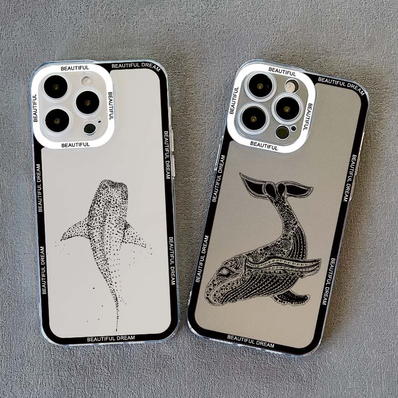 Ocean Whale Jellyfish Hand Painted Pattern Clear Phone Case For iphone 14 11 12 13 15 Plus Pro Max 7 8 Plus SE2020 X XR XS Cover