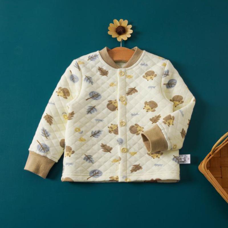 

Детский стеганый топ с длинным рукавом: Унисекс Трехслойное Осенне-Зимнее Нижнее Белье Пижама 90cm (for height ~80cm)