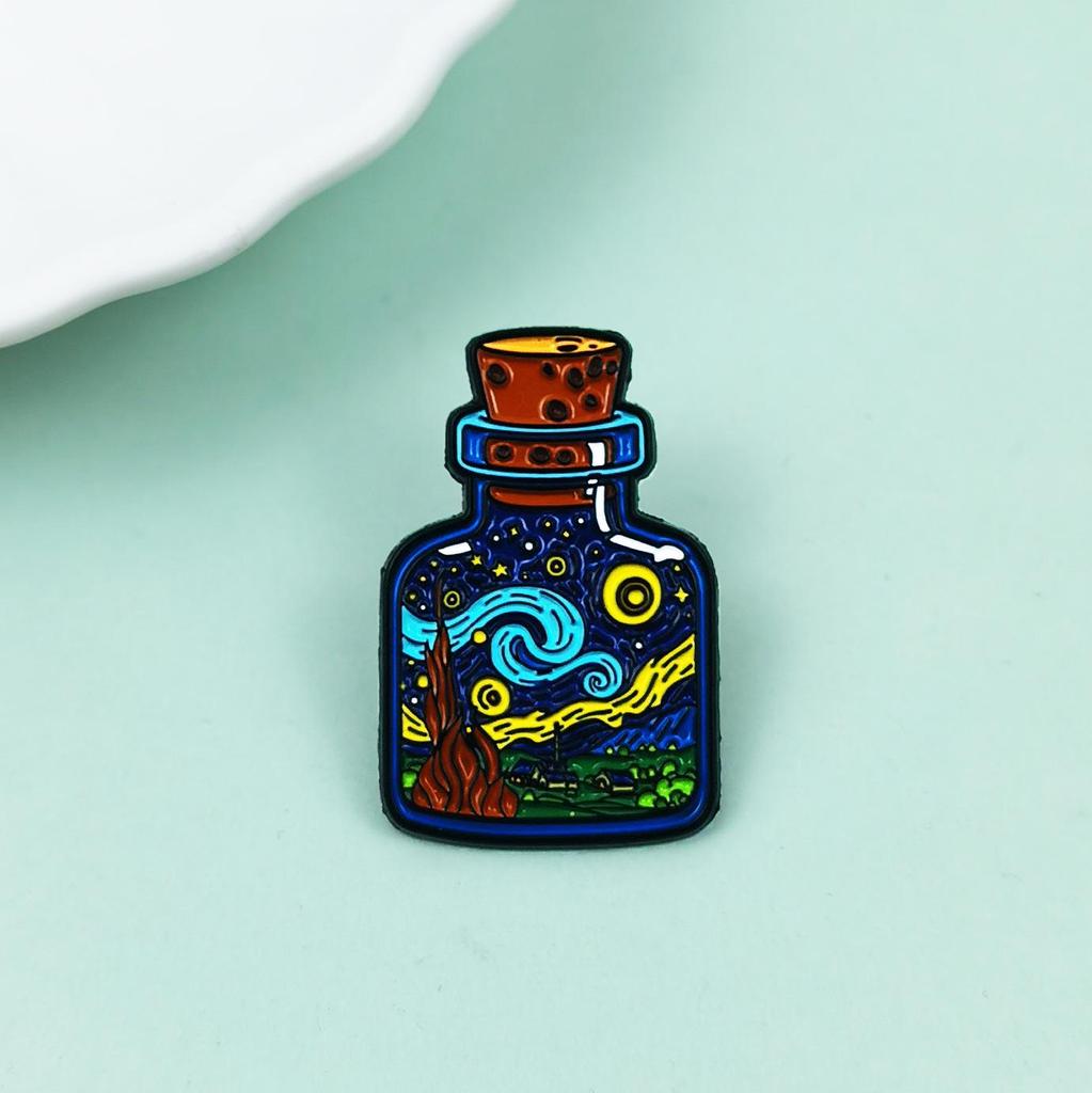 Starry Sky Cartoon Bottle Brooch: Cute Abstract Backpack/Clothes Pin Badge Accessory