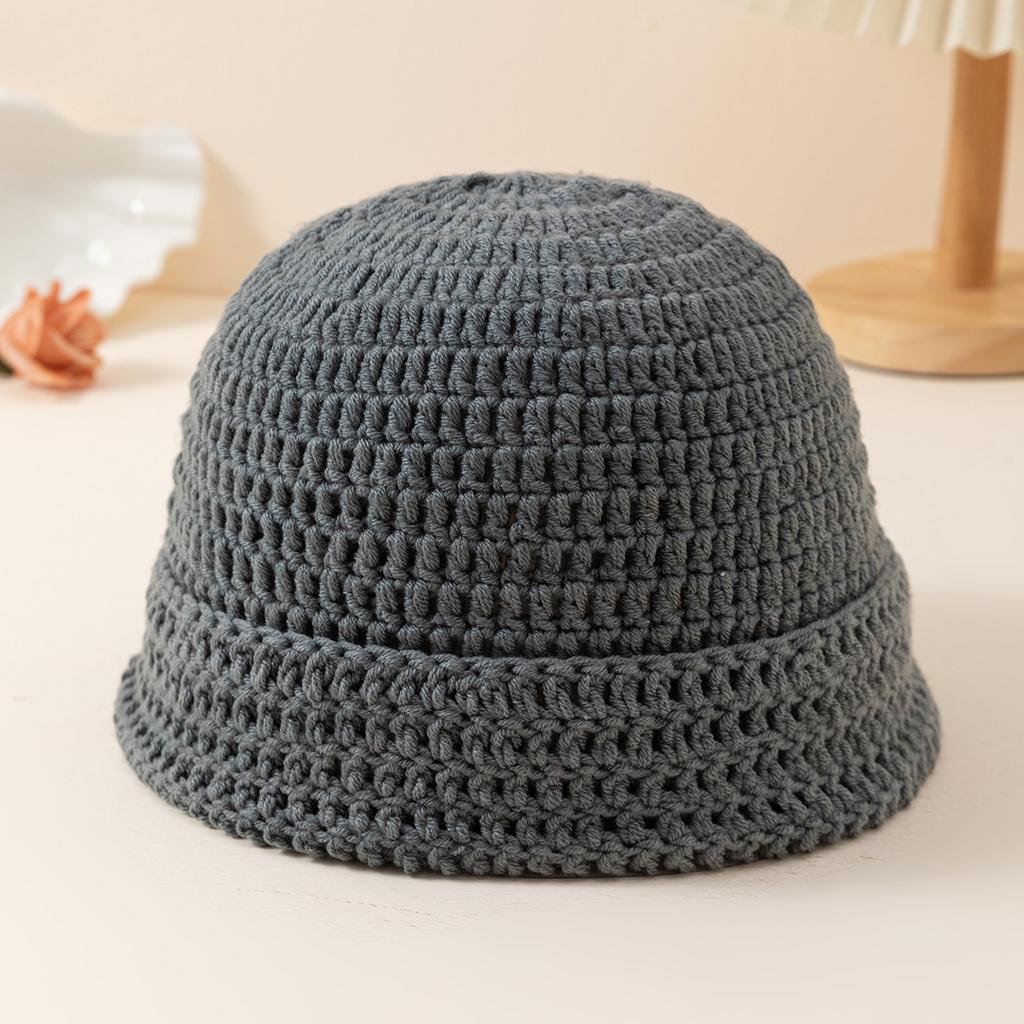 Handmade Crocheted Watermelon Skin Woolen Hat Women'S Knitted Hat Warm And Thick Ear Protection Hat Solid Color Cold Hat