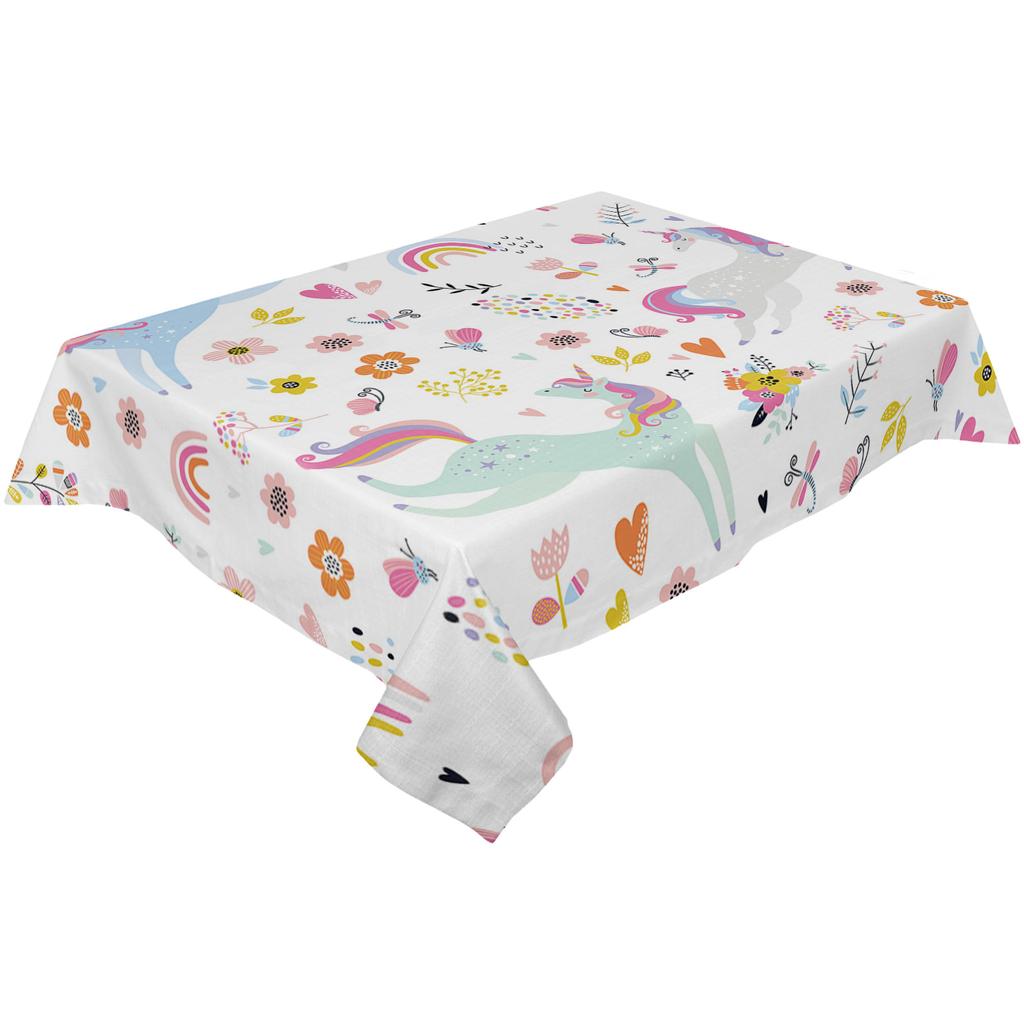 Tischdecke mit Cartoon-Motiv, rosa Pferd, Regenbogen, Schmetterling, Urlaubsdekor, wasserdicht, rechteckig, Tischdecken, Hochzeitsdekor, Tischdecke