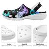 White EVA Clogs with Dark Rose Print, Lightweight Slip On Garden Shoes, Breathable Beach Sandals, Indoor Outdoor Slippers for Men Women