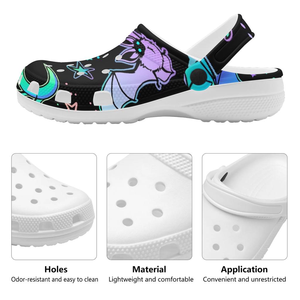 White EVA Clogs with Dark Rose Print, Lightweight Slip On Garden Shoes, Breathable Beach Sandals, Indoor Outdoor Slippers for Men Women
