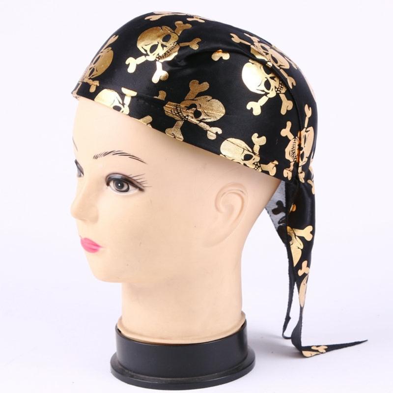 Hot Girls Skull Print Bandana Pirate Kerchief with Lovely Skull Print Turban Halloween Head Wrap Lovely Hair Kerchief