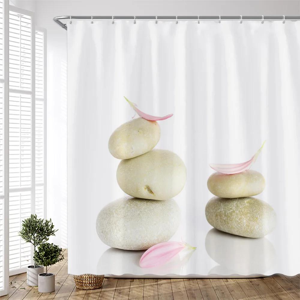 Garden Flower Shower Curtain Plant Floral Birds Leaves Zen Stone Bamboo Forest Painting Bath Accessories Bathroom Decor Curtains