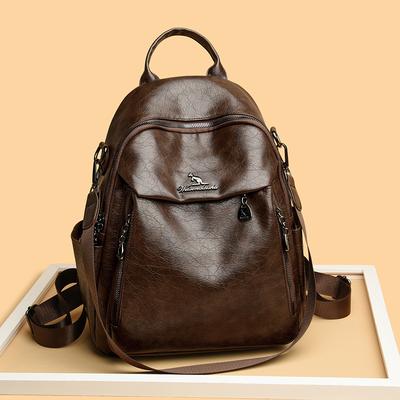 Vintage Soft Leather Backpack Women's Multi-functional Travel Backpack Large Capacity Commuter Schoolbag