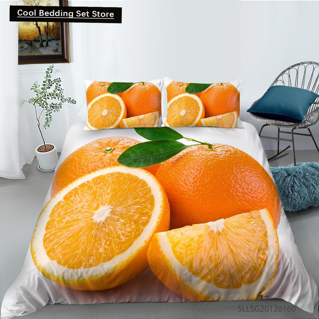 Kids Orange Duvet Cover King Queen Fruit Tangerine Bedding Set Tropical Botanical Comforter Cover 2/3pcs Polyester Quilt Cover