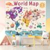 Educational World Map Tapestry, Cute Animals & Continents Wall Art Cloth for Kids Room, Nursery & Classroom Decor