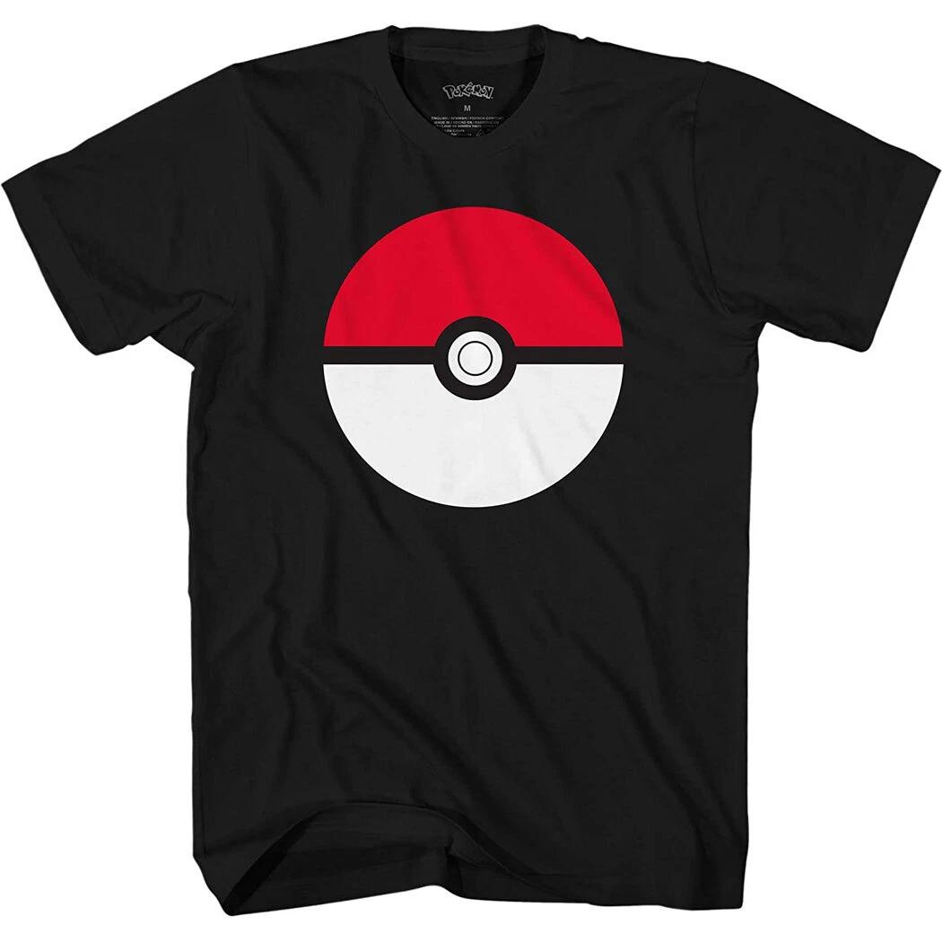 Official Pokemon Pokeball Adult Black 100% Cotton T-shirt Mens Tees Top XL