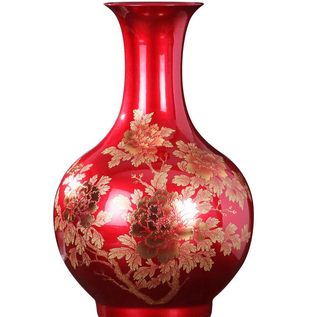 Porcelain Jingdezhen Red Ceramic Vases: Chinese Style Floral Ornaments for Home Decor