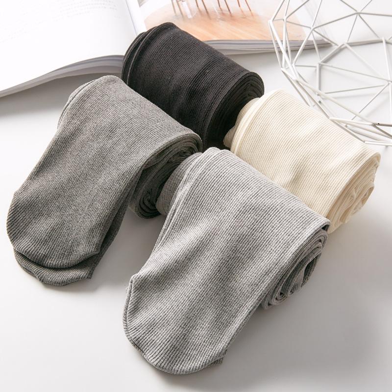Women's Ribbed Vertical Stripe Fleece Lined Thickened Leggings Autumn Winter Outer Wear Stirrup Warm Footed One-Piece Trousers