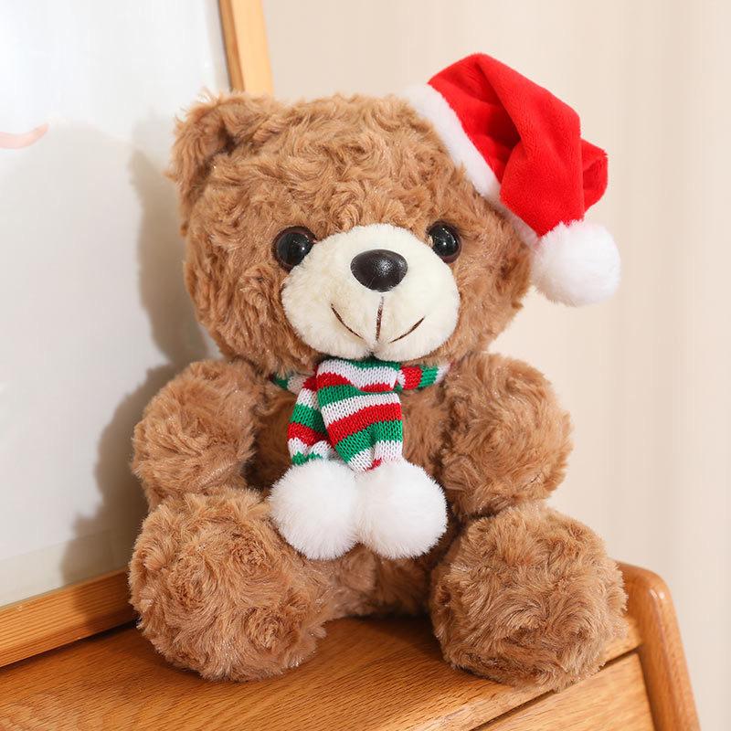 Chinese Valentine's Day, Hugging Roses, Bear Plush Toys, Wearing Christmas Hat, Teddy Bear Doll Birthday Gift